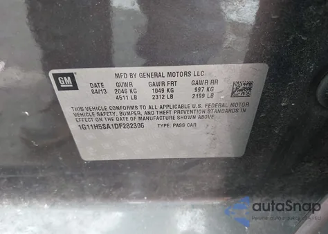 2013 Chevrolet Malibu 1Lz из США, поврежденный, VIN 1G11H5SA1DF282306